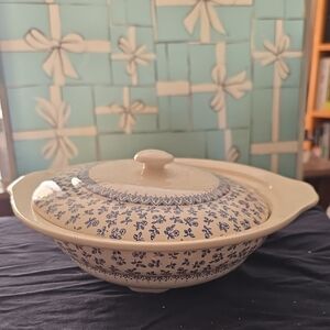 Blue Floral Ceramic Covered Dish